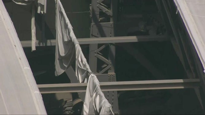 Damage to the roof at NRG Stadium in Houston, Texas after Hurricane Beryl.