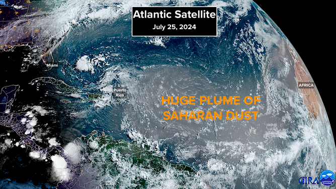 A huge plume of Saharan dust covers the tropical Atlantic on Thursday, July 25, 2024.