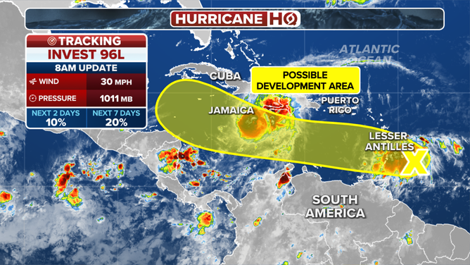 This graphic shows the latest with Invest 96L.