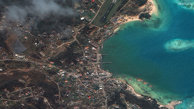 Maxar satellite imagery shows Clifton Harbor, Union Island after Hurricane Beryl on July 2,2024.