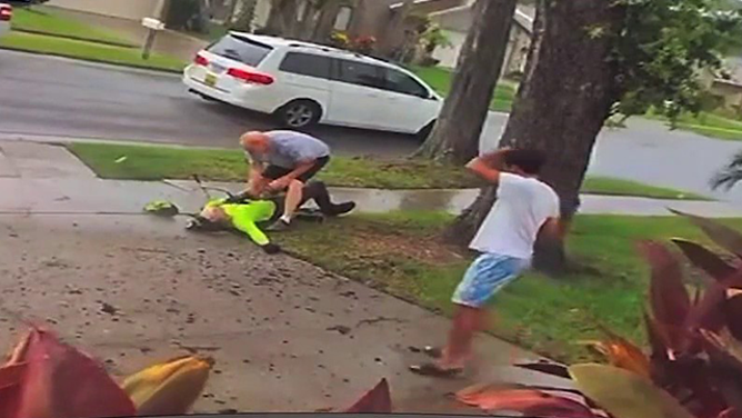 This image shows a Florida teenager lying on the ground after being struck by lightning on Monday, July 15, 2024.