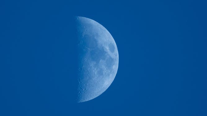 A view of the first quarter moon (Illumination: 46%), also referred to as the half-moon, is seen in Lecce, Italy, on July 13, 2024.