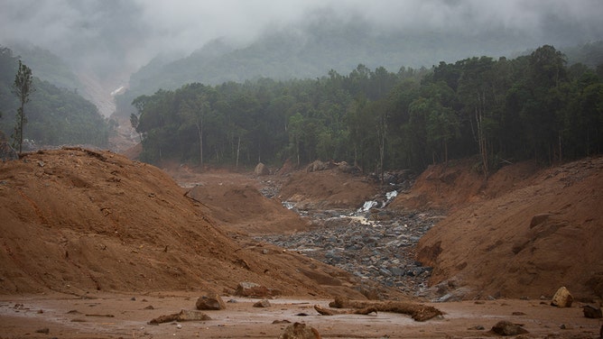 A general view shows a landslide on July 31, 2024 in Mundakkai village, India.