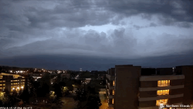 Line of severe storms race through Northern Illinois Universitys campus in Dekalb, IL, on Monday, July 15, 2024.