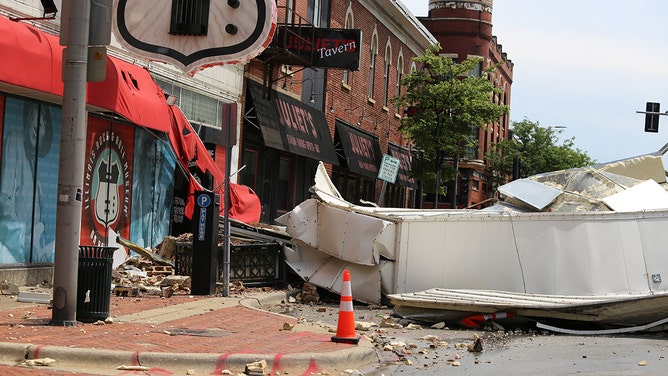 The Illinois Rock and Roll Museum on Route 66 sustained significant damage in Joliet due to the derecho on Monday.