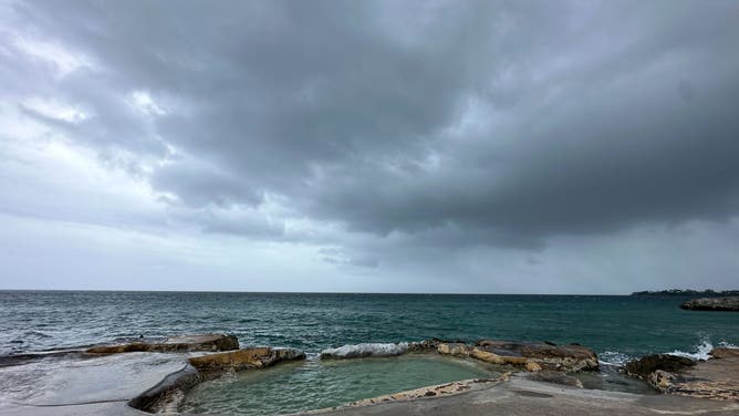 Storm clouds over the Caribbean Sea as Hurricane Beryl approaches Jamaica as seen from Negril.