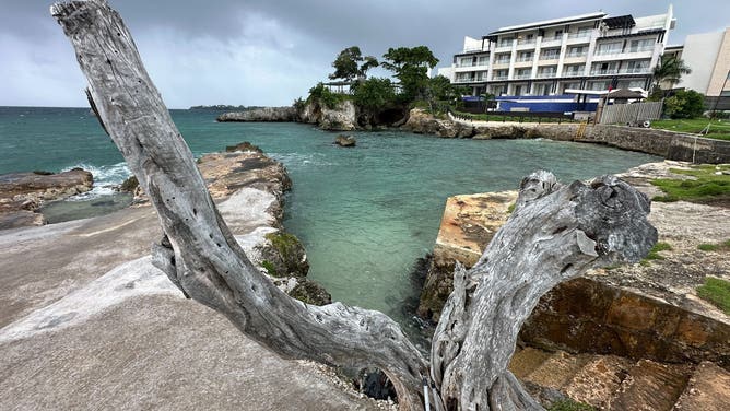 Storm clouds over the Caribbean Sea as Hurricane Beryl approaches Jamaica as seen from Negril.