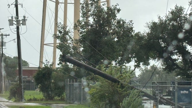 Hurricane Beryl wind damage in League City, Texas on July 8, 2024.