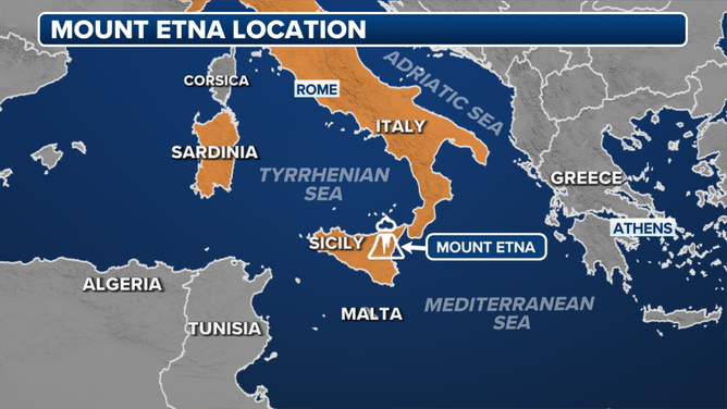 Map showing location of Mount Etna.