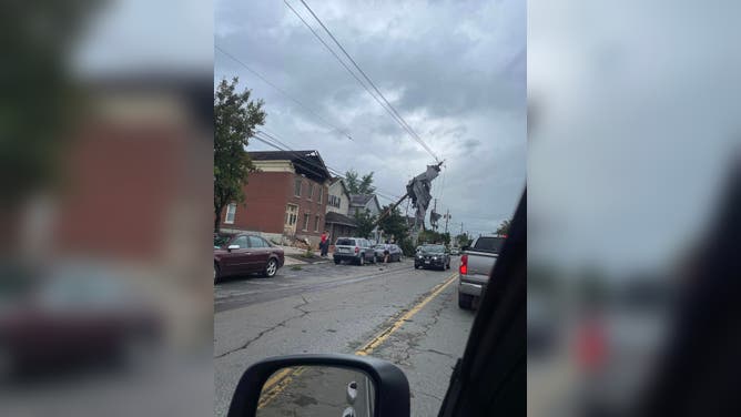 Storm damage seen in downtown Rome, New York, on Tuesday, July 16, 2024.