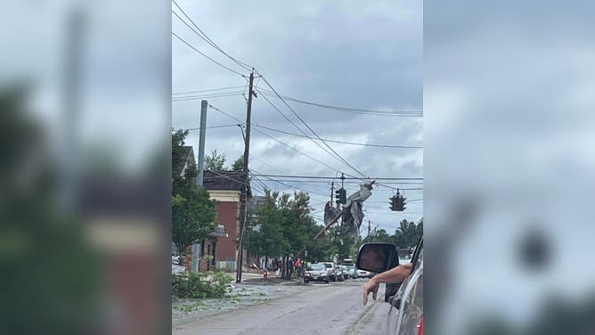 Storm damage seen in downtown Rome, New York, on Tuesday, July 16, 2024.