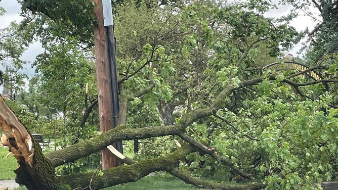 Storm damage seen in downtown Rome, New York, on Tuesday, July 16, 2024.