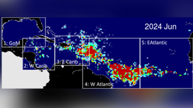 Extent of Sargassum across the Atlantic in June 2024.