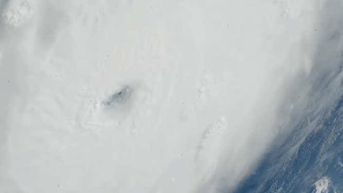 The eye of major Hurricane Beryl seen from the International Space Station on Monday, July 1, 2024.