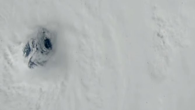 The eye of major Hurricane Beryl seen from the International Space Station on Monday, July 1, 2024.
