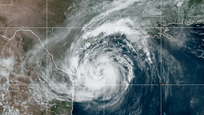 Tropical Storm Beryl on Sunday afternoon as seen by NOAA's GOES-EAST satellite.