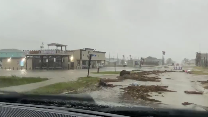 Debris in Surfside Beach, Texas from Hurricane Beryl's storm surge on July 8, 2024.