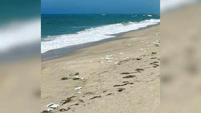 Debris from a Vineyard Wind turbine on Nantucket south shore beaches on July 16, 2024.