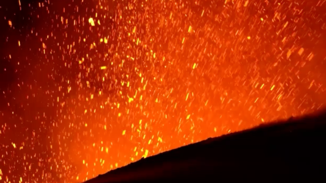 Splashing lava.