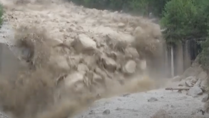 The Illgraben debris flow seen on July 12, 2024. 