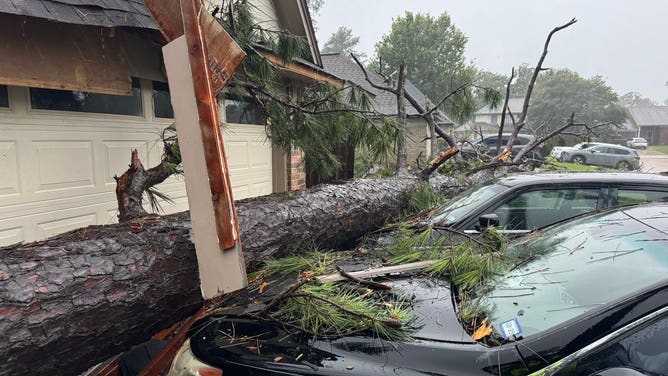 Damage to a home in Spring, Texas on July 8, 2024 from Hurricane Beryl.