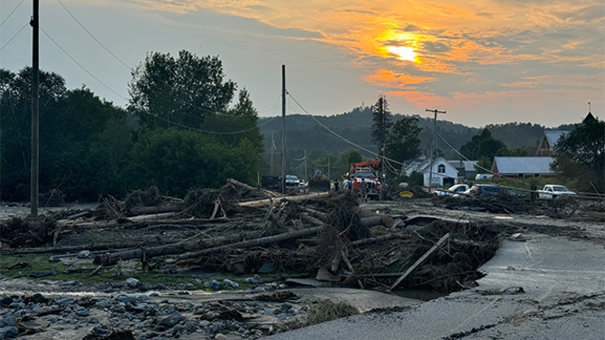 This photo shows the destruction in Lyndonvolle, Vermont, after catastrophic flooding on Tuesday, July 30, 2024.