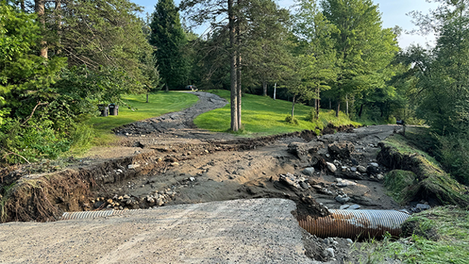 This photo shows the aftermath of catastrophic flooding in Lyndonville, Vermont, on Tuesday, July 30, 2024.