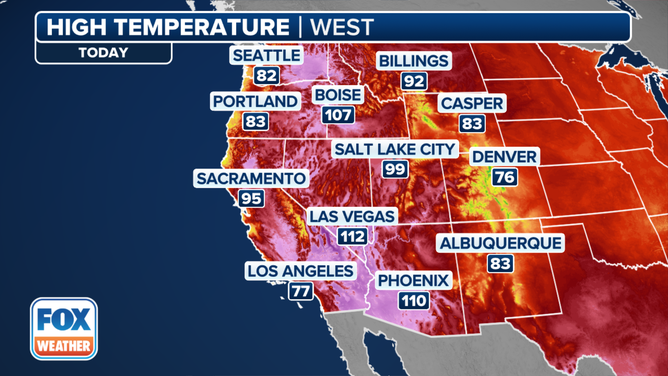 This graphic shows the forecast high temperatures on Sunday, July 21, 2024.
