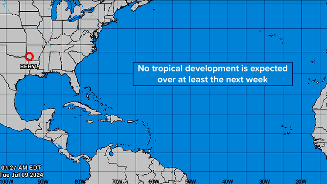 Tropical depression, formerly Beryl, over the U.S.