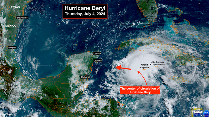 Satellite imagery of Hurricane Beryl on July 4, 2024.