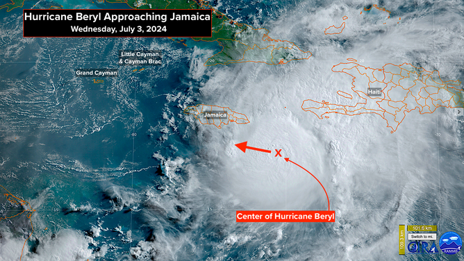 A satellite image of Hurricane Beryl.