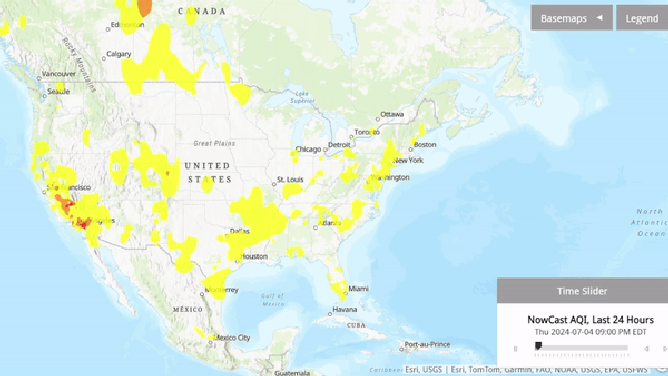 Timelapse of air quality readings on July 4, 2024