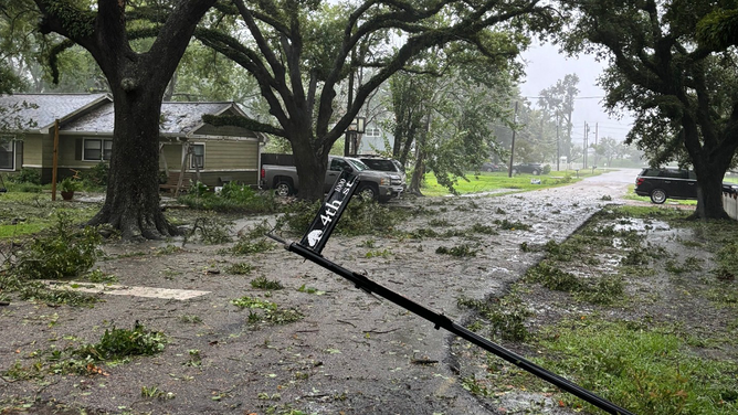 Hurricane Beryl wind damage in League City, Texas on July 8, 2024.