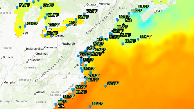 East Coast water temperatures