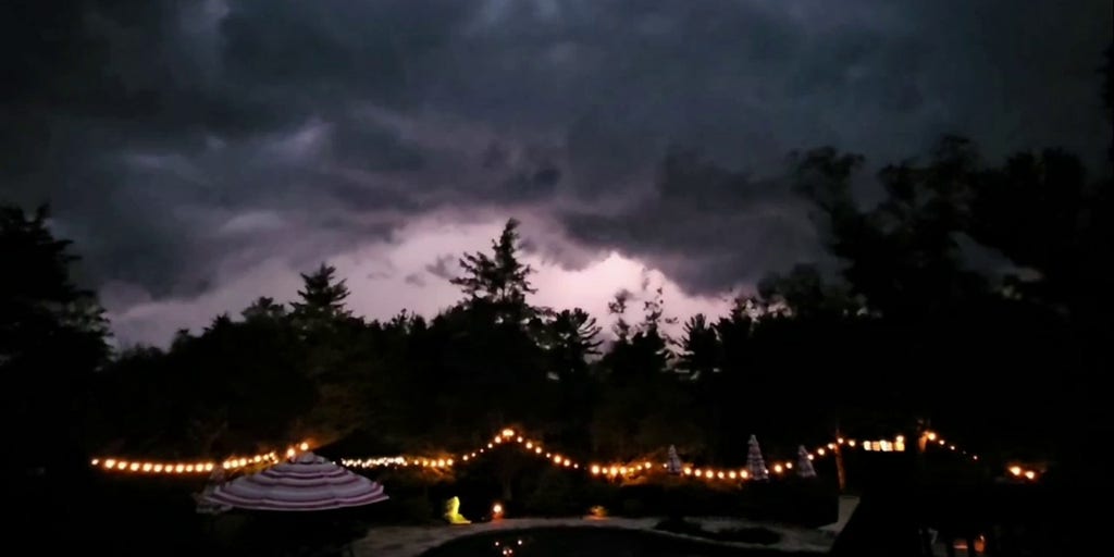 Severe thunderstorms in the northeast produce violent lightning and destructive gusts of wind