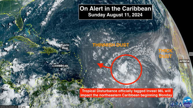 This satellite image shows Invest 98L.