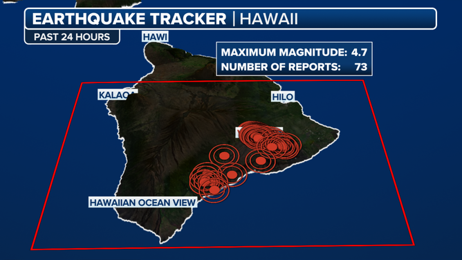 This graphic shows the earthquake activity in Hawaii over the past 24 hours.