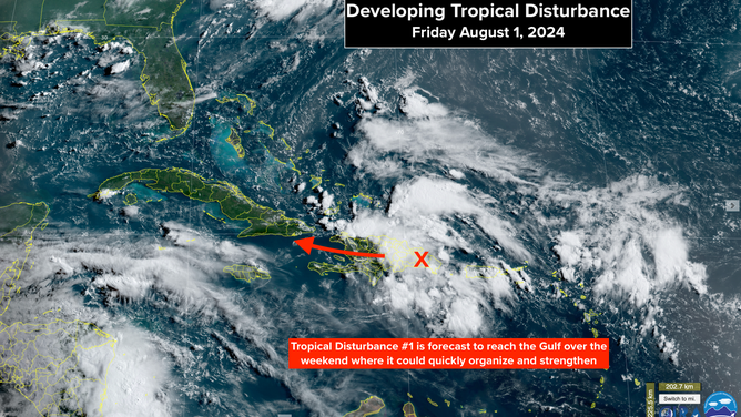 This satellite image shows Invest 97L.