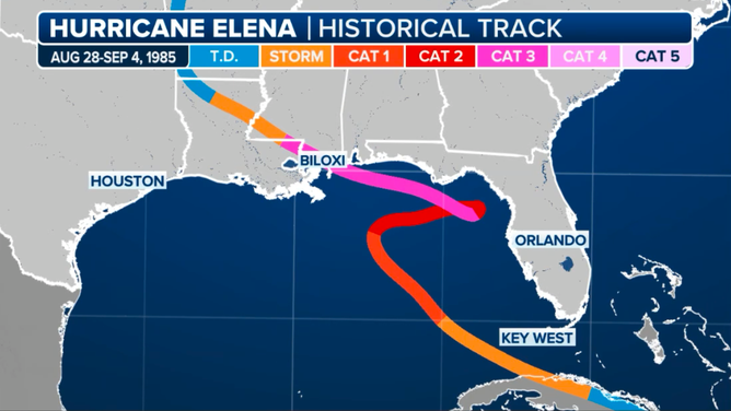 This graphic shows the track of Hurricane Elena in 1985.