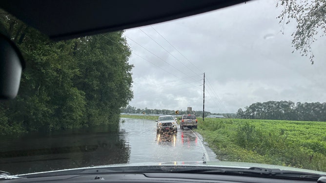 Heavy rainfall from Tropical Storm Debby have caused inland flooding, swamping the entire town of Bladenboro, North Carolina.