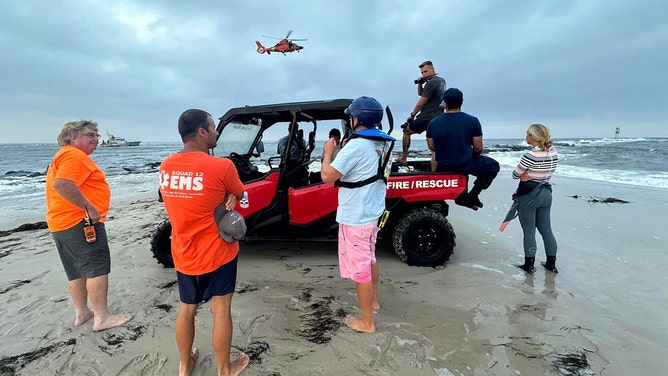 Two men were also rescued from a jetty along the Jersey Shore as dangerous rip currents impacted the area, the Barnegat Light Volunteer Fire Company No. 1 said on Facebook.