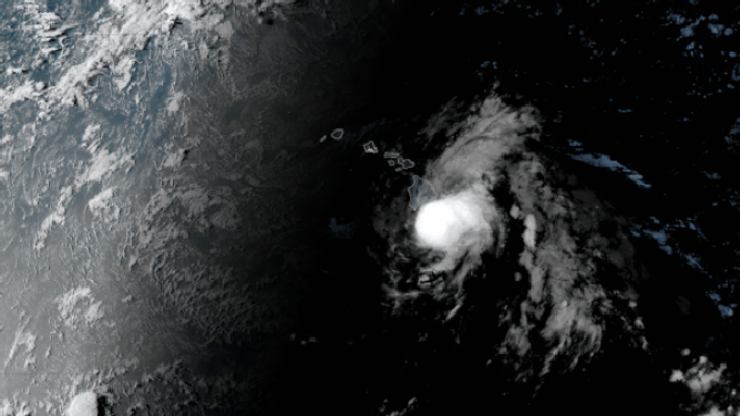 This image shows Hurricane Hone south of Hawaii on Sunday, Aug. 25, 2024.