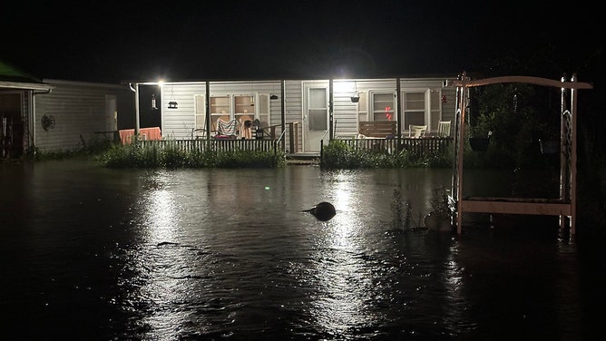 Emergency management reported thunderstorms producing heavy rain in Bladenboro just before 5 a.m. ET after between 5-8 inches of rain had fallen, flooding all roadways into Bladenboro.