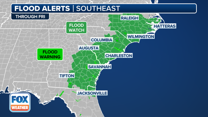 Flood alerts in the Southeast.