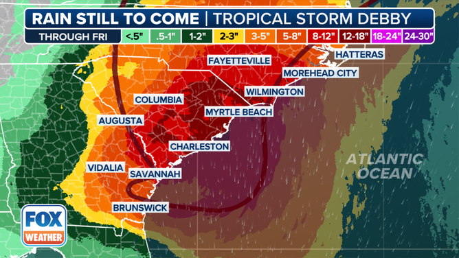 A look at the rain totals from Debby.