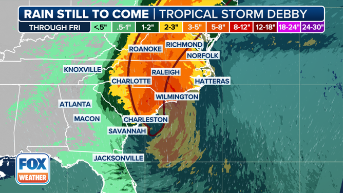 Here's a look at rain totals still to come from Debby.