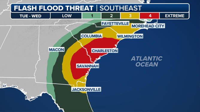 Southeast flash flood outlook through Wednesday.