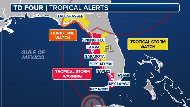 Alerts have been issued along the Florida Gulf Coast on Aug. 3, 2024, as Tropical Depression 4 strengthens.