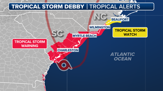 A look at the tropical alerts issued as Debby is set to make second landfall.