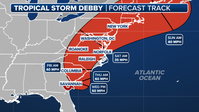 A look at the forecast track for Debby.